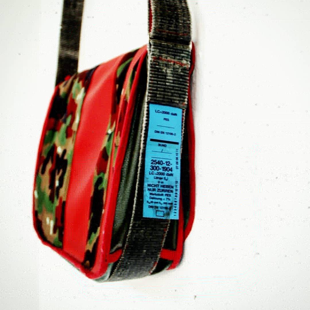 M-0050 Messenger Bag in Swiss "Alpenflage" and red faux suede