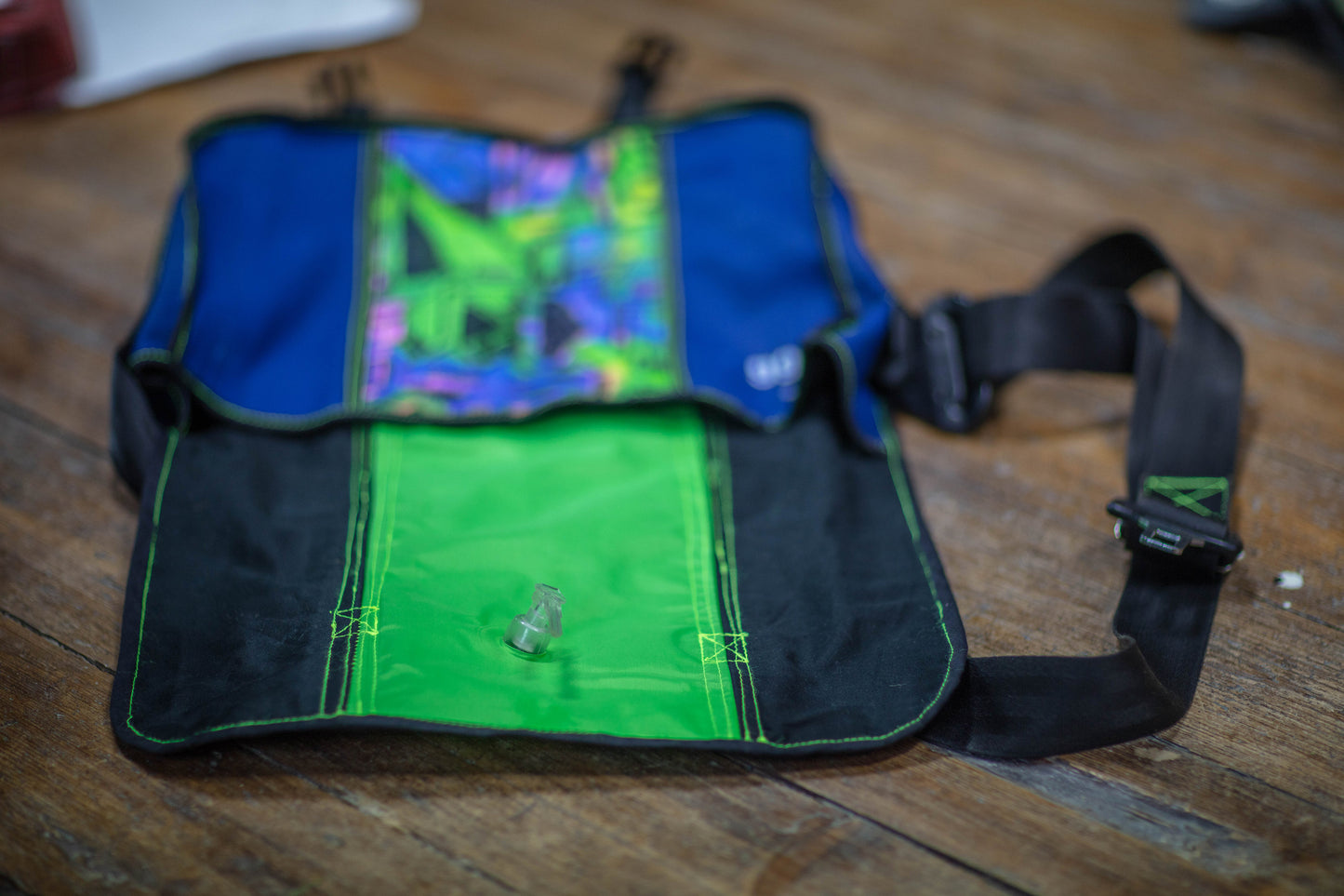 M-0066 Messenger Bag made from 1990's and blue Air Mattress